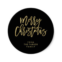 Modern Faux Gold Typography | Merry Christmas Round Sticker