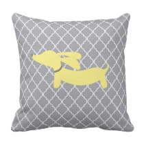 Yellow and Grey Dachshund Home Decor Pillow