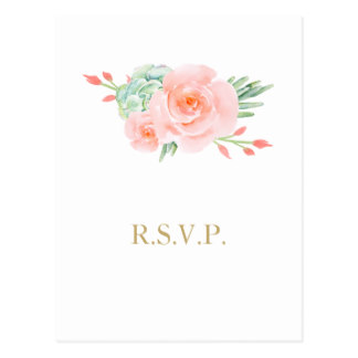 watercolor succulent peach roses wedding rsvp postcard