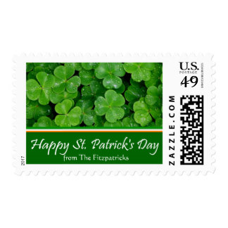 St. Patricks Day Postage Stamp with Family Name