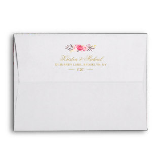 Elegant Chic Gold Pink Floral Wedding 5x7 Envelope