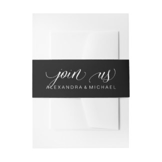 Black Modern Minimalist Calligraphy Wedding Invitation Belly Band