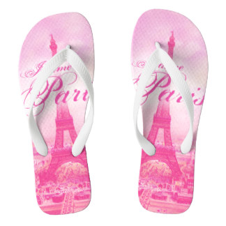 Pink Vintage Eiffel Tower Flip Flops