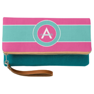 Hot Pink Teal Monogram Personalized Clutch