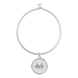 Custom monogram bangle bracelet with round charm