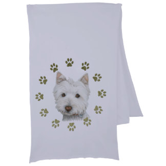 Cute Westie dog and paws art scarf