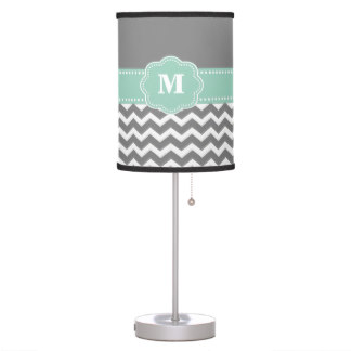 Gray and Mint Green Chevron Monogram Lamp Shade