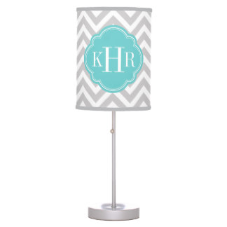 Gray and Turquoise Chevron Custom Monogram Desk Lamp