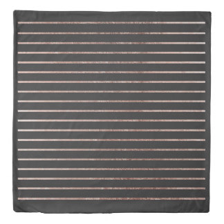 Elegant Chic Rose Gold Stripes and Black Duvet Cover