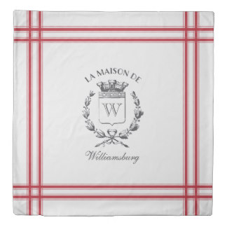 Vintage Style French Red Ticking Tape Family Crest Duvet Cover