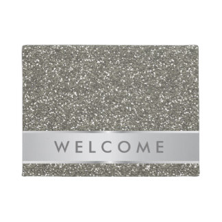 Classy Silver Glitter Look Welcome Doormat