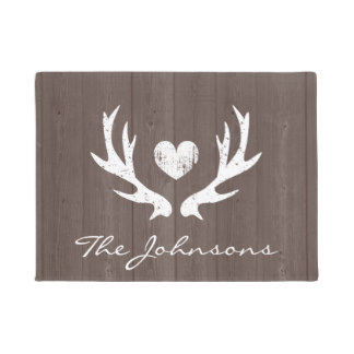 Personalized vintage country deer antlers doormat