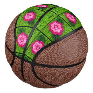 Hot Pink Floral Dew Drops Grass Green Crochet Basketball