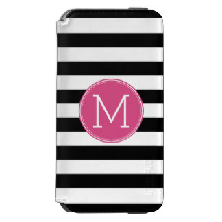 Black and White Striped Pattern Hot Pink Monogram iPhone 6/6s Wallet Case