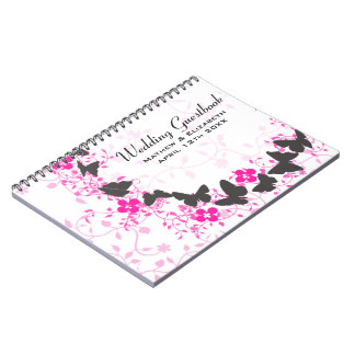 Grey Ring Of Flowers Butterfly Wedding Guest Book Spiral Notebooks