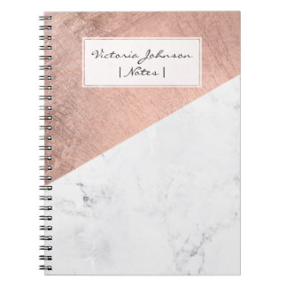 Cool modern white marble rose gold color block notebook