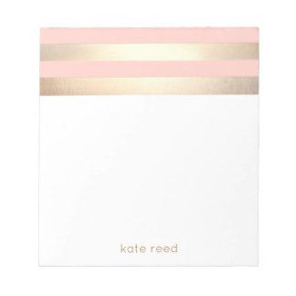 Elegant Blush Pink and Gold Stripes Name Notepad