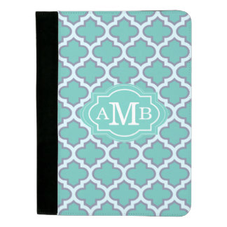 Elegant Teal Quatrefoil Pattern Custom Monogram Padfolio