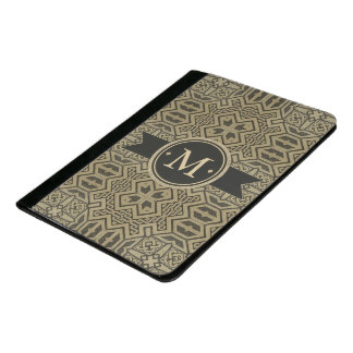 Geometric Pattern Monogram Black and Gold ID143 Padfolio