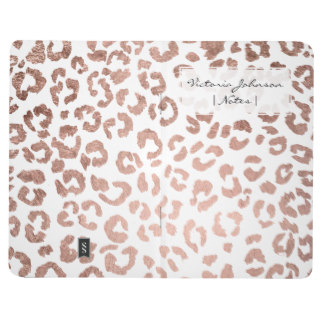 Modern stylish hand drawn rose gold leopard print journal