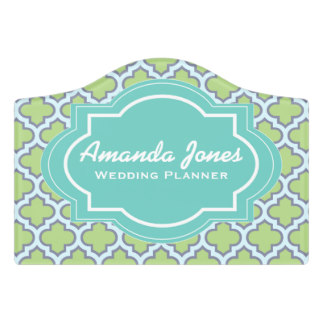 Elegant Teal Green Quatrefoil Wedding Planner Door Sign