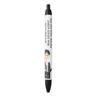 Cute Business Woman Illustration With Custom Info Black Ink Pen