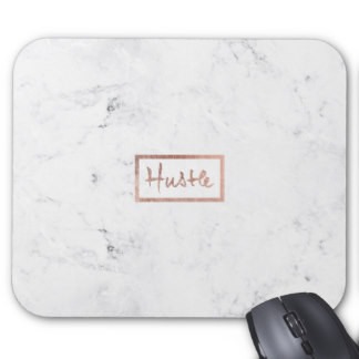 Modern hustle typography rose gold white marble mouse pad