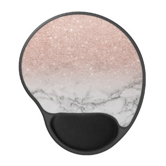 Stylish faux rose pink glitter ombre white marble gel mouse pad