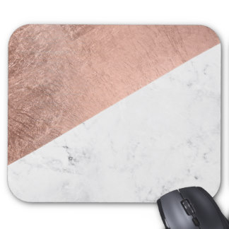 Stylish modern rose gold white marble color block mouse pad