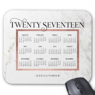 Trendy Marble Look | Faux Rose Gold 2017 Calendar Mouse Pad