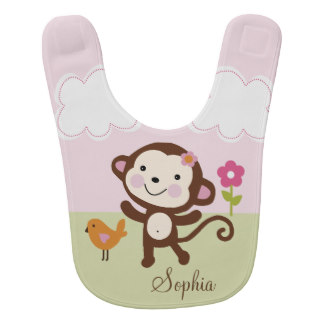 Adorable Jungle Jill Girl Monkey Baby Bib