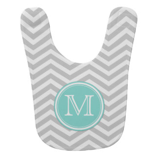 Gray and White Chevron with Teal Blue Bib