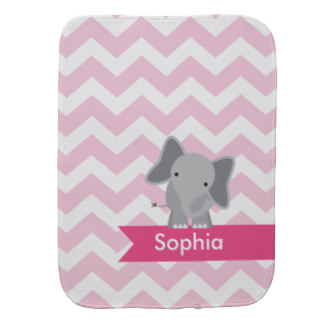 Personalized Pink Chevron Elephant Burp Cloth