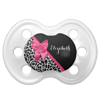 Girly Black Giraffe Animal Print Cute Hot Pink Bow Pacifier