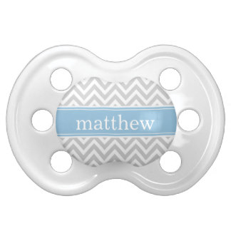 Gray and Sky Blue Chevron Monogram Pacifier