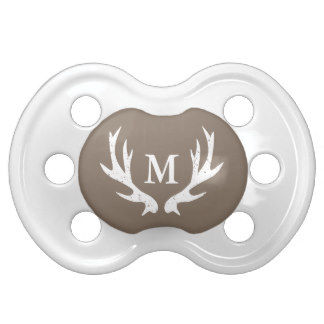 Vintage deer antler baby pacifier with monogram