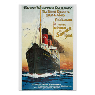 Railway Oceanliner Ireland Vintage Travel Poster