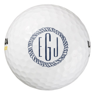 Nautical Navy Rope Three Initial Monogram Golf Balls