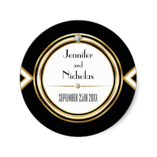 Glamourous ArtDeco Geometric Wedding Envelope Seal Round Sticker