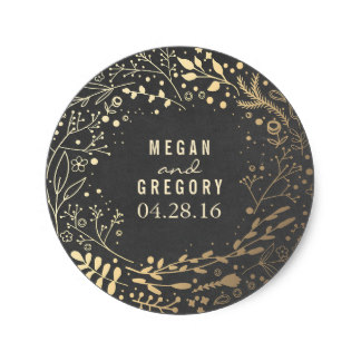 Gold Baby's Breath Floral Bouquet Chalkboard Round Sticker