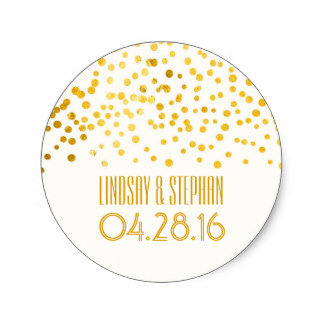 Gold Foil Confetti Wedding Round Sticker