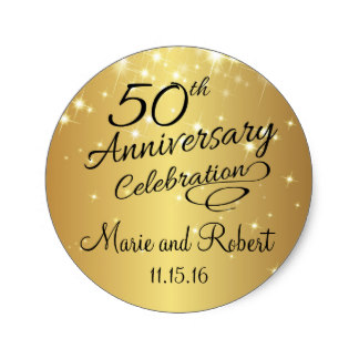 Golden 50th Wedding Anniversary Round Sticker