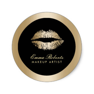 Makeup Artist Gold Lips Modern Black & Gold Salon Round Sticker