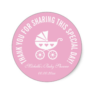 Pink carriage baby shower party favor stickers