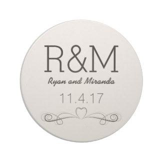 Nombres y fecha personalizados del boda posavasos de arenisca