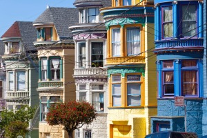Colourfully painted Victorian houses in the Haight-Ashbury district of San Francisco. 