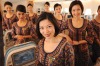 Singapore Airlines flight attendants on board an A380.