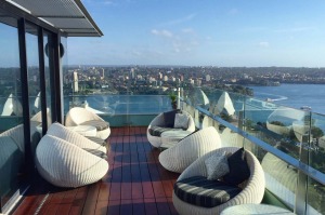 Incredible views: The wraparound terrace on level 32 Club Lounge, Intercontinental Sydney.