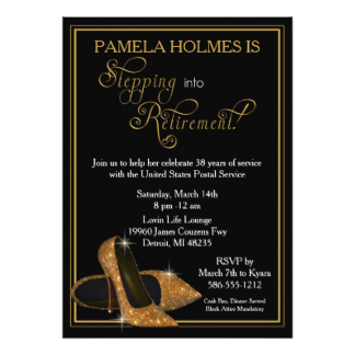 Gold Glitter Shoes Retirement Party 13 Cm X 18 Cm Invitation Card