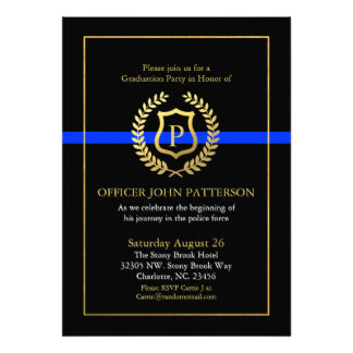 Police Graduation | Retirement Themed Monogram 13 Cm X 18 Cm Invitation Card